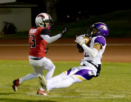 Lemoore's Dameion Hernandez with a 34-yard reception leading to a touchdown in the third quarter.